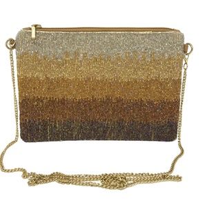 Gold Beaded Evening Crossbody Handbag with Chain Strap